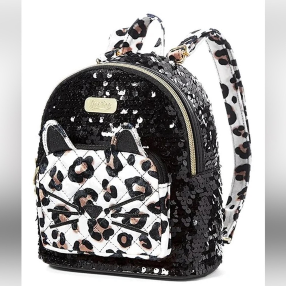 Justice Black Sequin Backpack with Gold Accent